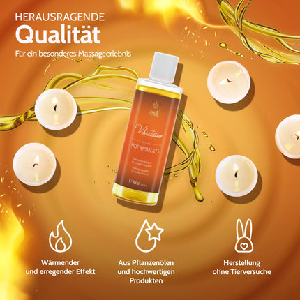Vibratissimo Hot Moments 100 ml Massage Oil - Heating Massage Experience - Stimulating Massage Oils, Relaxation for Couples &amp; Lubricant, Love Oil