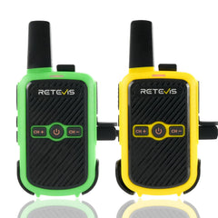 Retevis RT15 Walkie Talkie Adults, PMR446 Two-Way Radios, Hands-Free VOX, Mini, 1000 mAh Li-ion Battery, Walkie Talkie for Camping, School, Home Games, Vacation (Green and Yellow, 1 Pair)