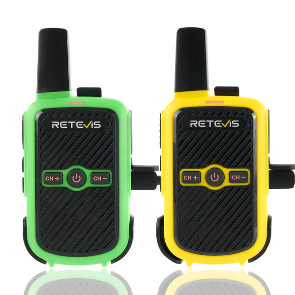 Retevis RT15 Walkie Talkie Adults, PMR446 Two-Way Radios, Hands-Free VOX, Mini, 1000 mAh Li-ion Battery, Walkie Talkie for Camping, School, Home Games, Vacation (Green and Yellow, 1 Pair)