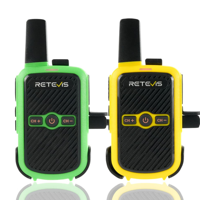 Retevis RT15 Walkie Talkie Adults, PMR446 Two-Way Radios, Hands-Free VOX, Mini, 1000 mAh Li-ion Battery, Walkie Talkie for Camping, School, Home Games, Vacation (Green and Yellow, 1 Pair)