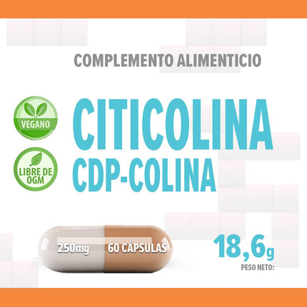 Citicoline CDP Choline 250mg 60 Vegan Capsules, Laboratory Tested, High Strength, No Fillers or Bulkers, Non-GMO