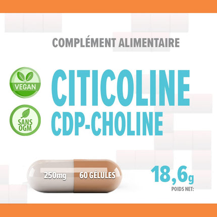 Citicoline CDP Choline 250mg 60 Vegan Capsules, Laboratory Tested, High Strength, No Fillers or Bulkers, Non-GMO