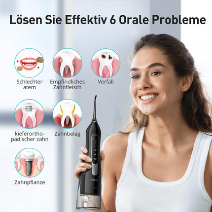 COSLUS Oral Irrigator Cordless Portable Electric Tooth Cleaner, 300ML Water Tank Rechargeable Dental Irrigator Double Water Teeth Flosser IPX7 Waterproof Oral Irrigator Test Winner for Cleaning While Traveling