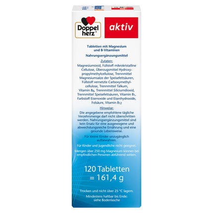 Doppelherz Magnesium 400 + B1 + B6 + B12 + Folic Acid - Magnesium supports normal muscle function and energy metabolism - 120 vegan tablets