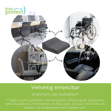 Bodyprotect Standing Aid Booster Seat 40 x 40 x 13 cm, Anti-Slip, Firm Seat Cushion, Ökotex 100, Washable, Grey, Made in EU, Grey