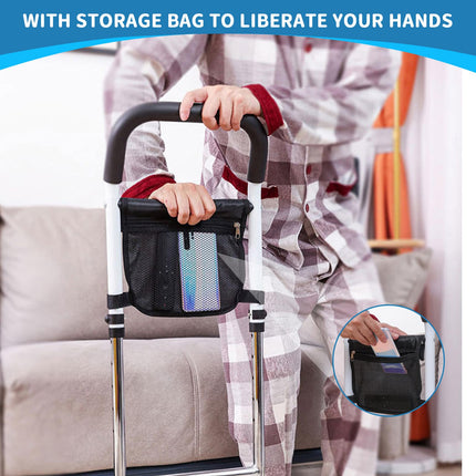 Elderly standing aid, standing aid bed, adjustable height standing aid, mobile standing aid with storage bag and 4 handles and motion light, suitable for elderly and disabled people, walking aid