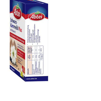 Abtei Black Cumin Oil Plus - with Vitamin E - Food Supplement for Cholesterol and Blood Sugar Levels - 1 x 48 Capsules