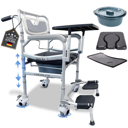 Commode Chair for Seniors with Shower Seat, Wheelchair and Removable Food Tray - Shower Chair for Seniors - Raised Toilet Seat for Adults - Commode Chairs - Commode Chair with Wheels up to 170KG