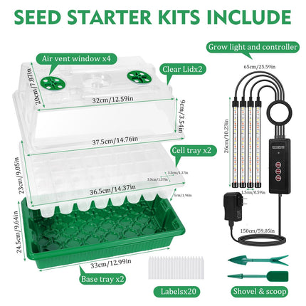 Verdenu Indoor Greenhouse Grow Box with Light Growing, 2 Pack Germination Tray Greenhouse with Humidity Dome, Adjustable Brightness Growing Greenhouse, 3 Modes, 4 Timing, Growing Kit for Indoor