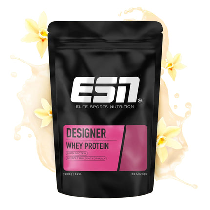 ESN Designer Whey Protein Powder, Vanilla, 1 kg, up to 23 g protein per serving, ideal for building and maintaining muscle - made in Germany