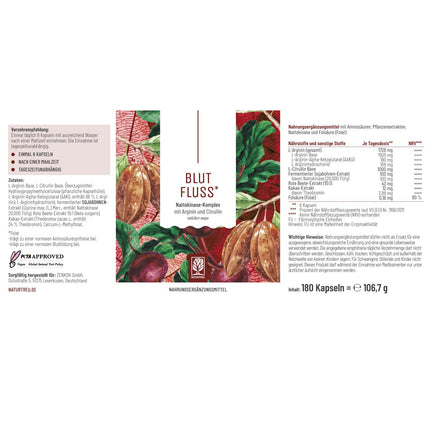 NATURTREU® Blood Flow High-Dose L-Arginine Capsules with Citrulline – Premium Complex of L-Arginine Base, L-Arginine (AAKG), L-Arginine HCL – 180 Vegan Capsules Made in Germany &amp; Laboratory Tested
