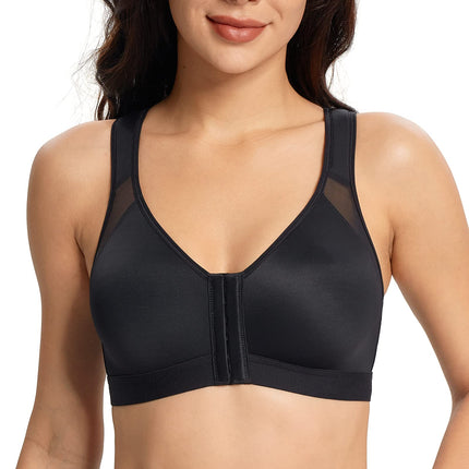 Lemorosy Women's Front Closure Plus Size Full Cup Back Support Bra (Black, 80B)