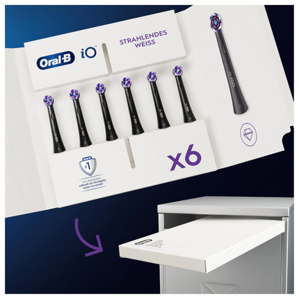 Oral-B iO Radiant White Electric Toothbrush Heads, 6 Pack, Whitening Teeth, Original Toothbrush Head for Oral-B iO Toothbrushes, Mailbox-Safe Packaging, Black