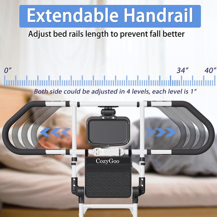 CozyGoo Bed Riser with Sensor Light &amp; Height Adjustment, Ergonomic Bed Rail for Seniors, Extendable Fall Protection with Folding Function, Stable and Safe for All Bed Sizes