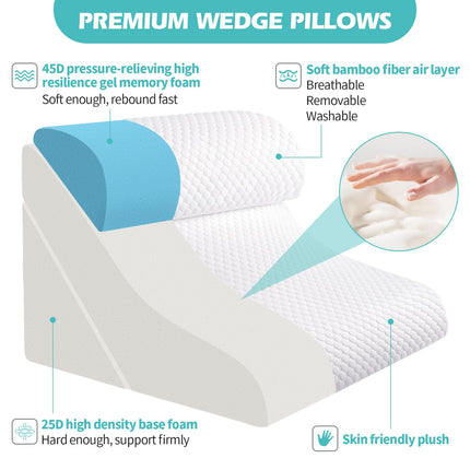 Wedge Pillow for Sleeping, Orthopedic Bed Wedge Pillow Set, 15-in-1 Adjustable Memory Foam Wedge Pillow After Surgery, 9 &amp; 16 &amp; 20 Inch Height 3-in-1 Incline Pillow Wedges for Acid Reflux