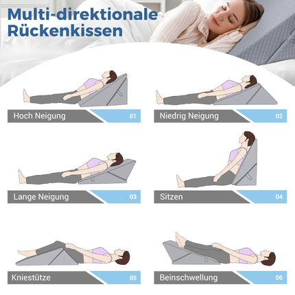 INFANZIA Adjustable Wedge Pillow, High-Density Foam Reading Pillow for Bed and Sofa, Ergonomic Pillow for Reflux Sleep Apnea, Leg Pillow - Perfect Back Cushion for Gaming, Reading (Gray)