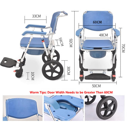 Commode Chair for Seniors with Wheels, Shower Chair with Wheels, Foldable, Shower Toilet with Armrests and Foldable Footrest for Seniors, Disabled People, Pregnant Women, Load 150 kg (Big Blue)