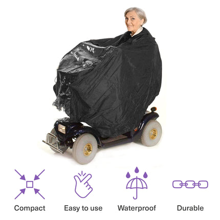 Bramble - Universal mobility scooter poncho with hood &amp; viewing window for rain protection - Rain cape for e-scooters &amp; mobility scooters - Weatherproof, stable &amp; robust