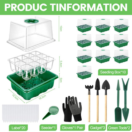 TEGOVE Indoor Greenhouse Propagator, 10 Pieces 120 Cells Mini Greenhouse Propagation Set, Thicken Reusable Propagation Set, Seedling Starter Trays with Lid Ventilation for Seedling Plant