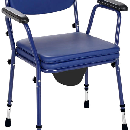 Akriva Commode Chair with Armrests, Height-Adjustable Seat and Backrest for Home Use, Seniors and Care, Blue