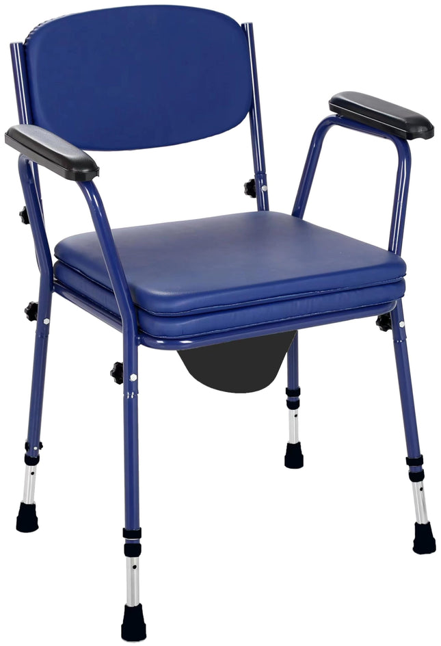Akriva Commode Chair with Armrests, Height-Adjustable Seat and Backrest for Home Use, Seniors and Care, Blue