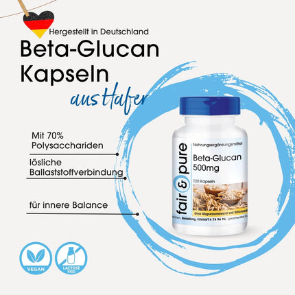 Fair &amp; Pure® - Beta-Glucan Capsules 500mg from Oats - 120 Capsules - vegan - natural - without magnesium stearate