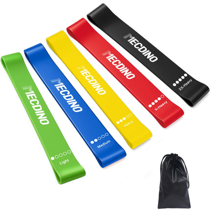 Fitness bands set of 5, resistance bands with 5 resistance levels, natural latex resistance bands, exercise bands for muscle building, Pilates, yoga and fitness