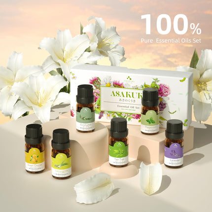 ASAKUKI 300ML Aroma Diffuser with 6 * 10ML Essential Oils Set, Essential Oil Diffuser, Ultrasonic Humidifier for Home Office, 15 Color LED with 4 Timer Settings