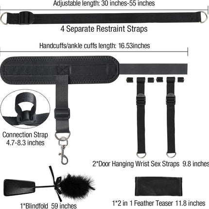 BDSM bondage sex toys for couples extreme sex, hanging door cuffs toy with adjustable bed cuffs handcuffs ankle cuffs feather whip and blindfold erotic bondage set for beginners