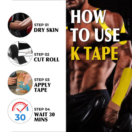 Grunda Kinesiotapes - 3 Kinesiology Tape Rolls (5cm x 5m) Kinesiotape - Professional Physio Tape and Sports Tape - Waterproof &amp; Skin-friendly Sports Tapes for Muscle Support, Knee Pain