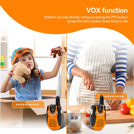 Retevis RT602 Walkie Talkie Kids 8 Channels PMR446 Children's Two-Way Radio with Rechargeable Batteries Flashlight VOX LCD Display Toy Spy Gear Gifts for Children (1 Pair, Orange)