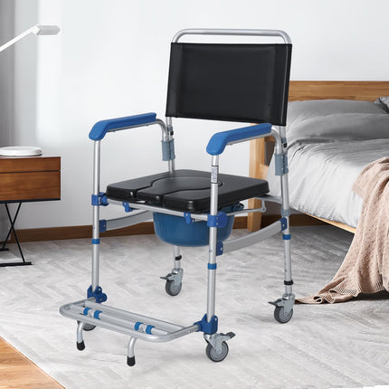 Mosegor height-adjustable toilet chairs, shower chairs with wheels, bedside chair with armrests, toilet wheelchair, mobile toilet chair, 150 kg load capacity, suitable for bedrooms, bathrooms, hospitals