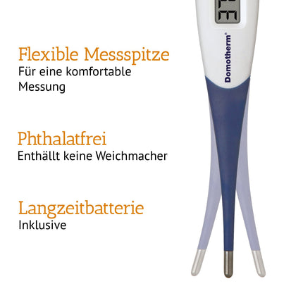 Domotherm Rapid - digital fever thermometer with 2 decimal places, memory, flexible tip, suitable for babies and children