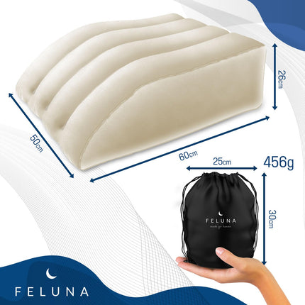 Ergonomic wedge pillow for sleeping, inflatable orthopedic leg elevation for relief of leg and back pain, leg support pillow for knee, foot and ankle after surgery (Beige)