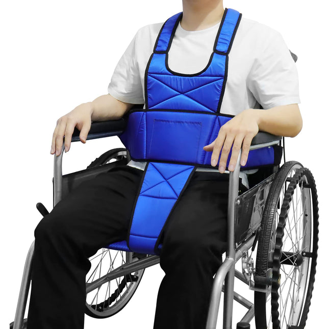LOSCHEN Wheelchair Strap Non-Slip Breathable Full Body Strap Wheelchair Accessory Anti-Tip Suitable for Elderly and Patients with Limited Mobility (Blue)