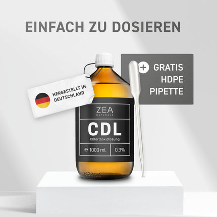 ZEA Naturals ® CDL 0.3% (1000 ml) - Chlorine Dioxide Solution 0.3 - Brown Glass Bottle + HDPE Pipette - Reg. No. N-80477 - Chlorine Dioxide, CDs, Cdl Drops, CDs Solution 0.3 1000ml, MMS Drops