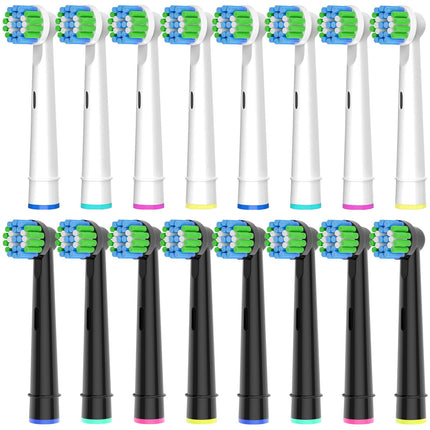 16 pieces brush heads compatible with Oral B brush heads, professional brush heads suitable for Oral B electric toothbrushes, 8 white and 8 black.