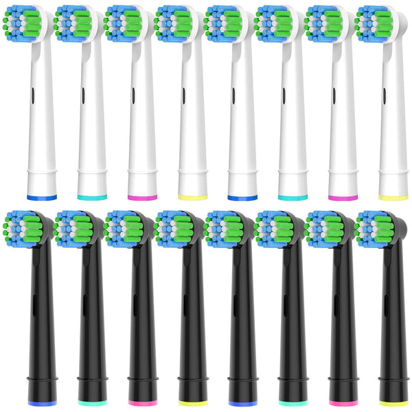 16 pieces brush heads compatible with Oral B brush heads, professional brush heads suitable for Oral B electric toothbrushes, 8 white and 8 black.
