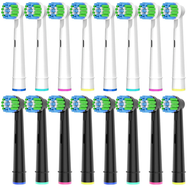 16 pieces brush heads compatible with Oral B brush heads, professional brush heads suitable for Oral B electric toothbrushes, 8 white and 8 black.