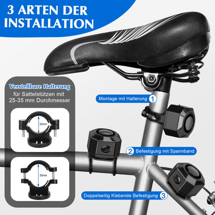 Bicycle Alarm System, 2 Pairs of Bicycle Alarm Systems with Remote Control, USB Rechargeable Bicycle Alarm, with Motion Sensor, Waterproof, for Scooter MTB Ebike E Scooter