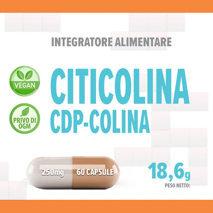Citicoline CDP Choline 250mg 60 Vegan Capsules, Laboratory Tested, High Strength, No Fillers or Bulkers, Non-GMO