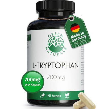 L-Tryptophan - High Dose: 700 mg per Capsule - 6-Month Supply (180 Capsules) - Vegan &amp; No Additives - Pharmacy Quality - Green Naturals®