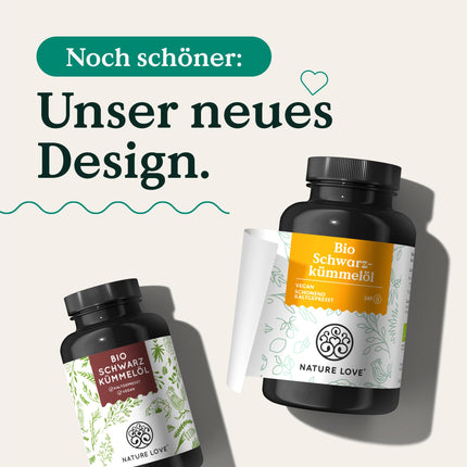 NATURE LOVE® Organic Black Cumin Oil - 240 vegan capsules - high dosage: 1000mg Egyptian per daily dose - of which 50% linoleic acid - cold-pressed, naturally produced and laboratory-tested