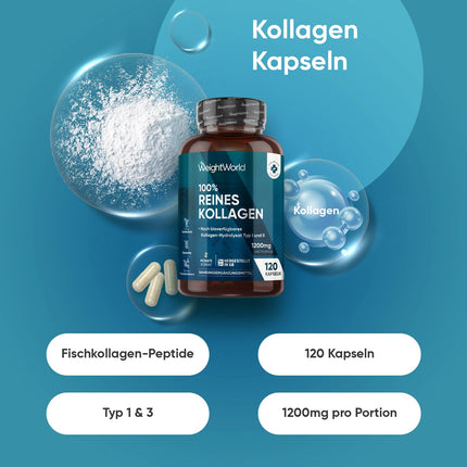 Collagen Capsules - 1200mg Pure Marine Collagen Types I and III - Hydrolyzed Fish Collagen Peptides - 120 Capsules for a 2-Month Supply - Alternative to Powder - WeightWorld