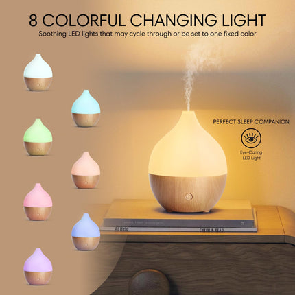 SALKING Aroma Diffuser, 100ml Small Ultrasonic Aromatherapy Diffuser for Essential Oils, with Automatic Shut-Off Function, Warm White Light, White Wood Grain Diffuser for Home, Office, or Yoga