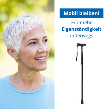 Weinberger telescopic walking stick, sturdy, foldable, height-adjustable, non-slip, comfortable, only 420 grams, max. 136 kg, travel walking stick, 48748, black