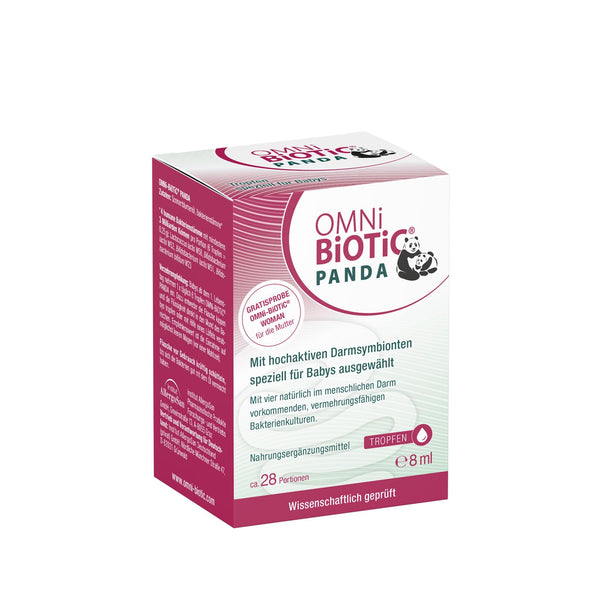 OMNi BiOTiC PANDA Drops | 28 servings | 4 bacterial strains | 3 billion germs per daily dose | Gluten-free | Lactose-free | For daily use | Specially developed for babies | 8 ml
