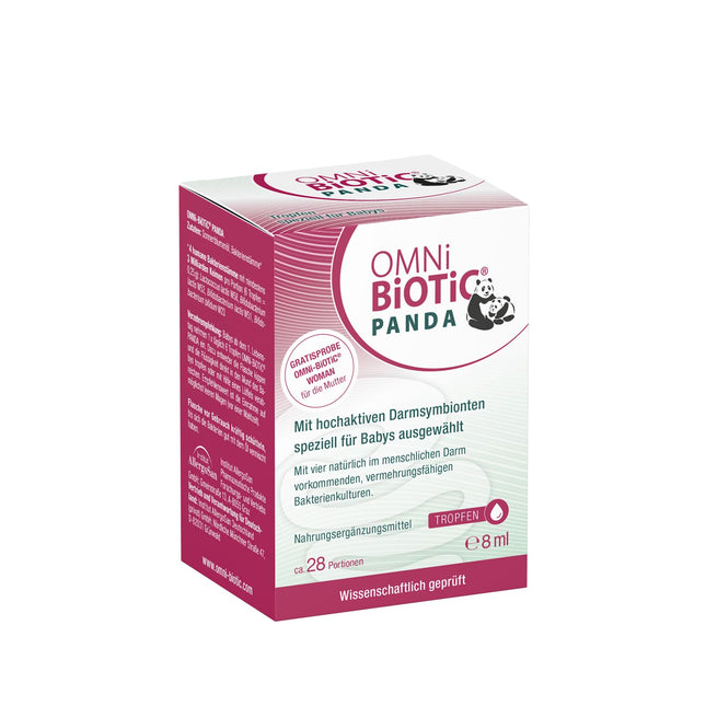 OMNi BiOTiC PANDA Drops | 28 servings | 4 bacterial strains | 3 billion germs per daily dose | Gluten-free | Lactose-free | For daily use | Specially developed for babies | 8 ml