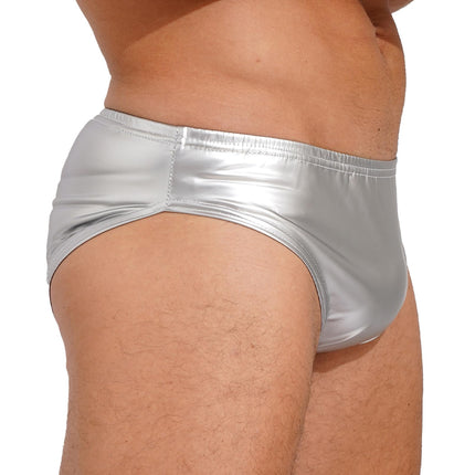 winying briefs men's patent leather sexy wetlook underpants underwear men bikini briefs panties lingerie strings thongs latex lingerie silver L