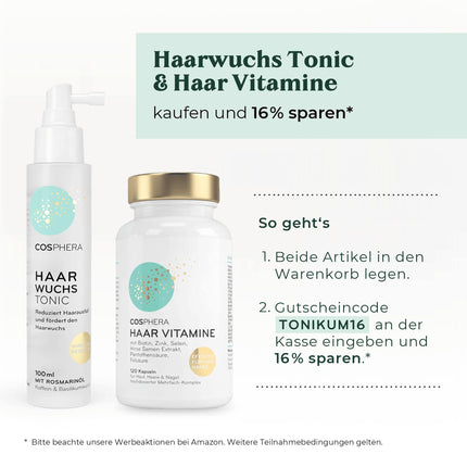 Cosphera Hair Vitamins - Highly concentrated with biotin, selenium, and zinc to help maintain normal hair. Plus folic acid and millet seed extract (rich in silicon) - 120 vegan capsules in a 2-month supply.